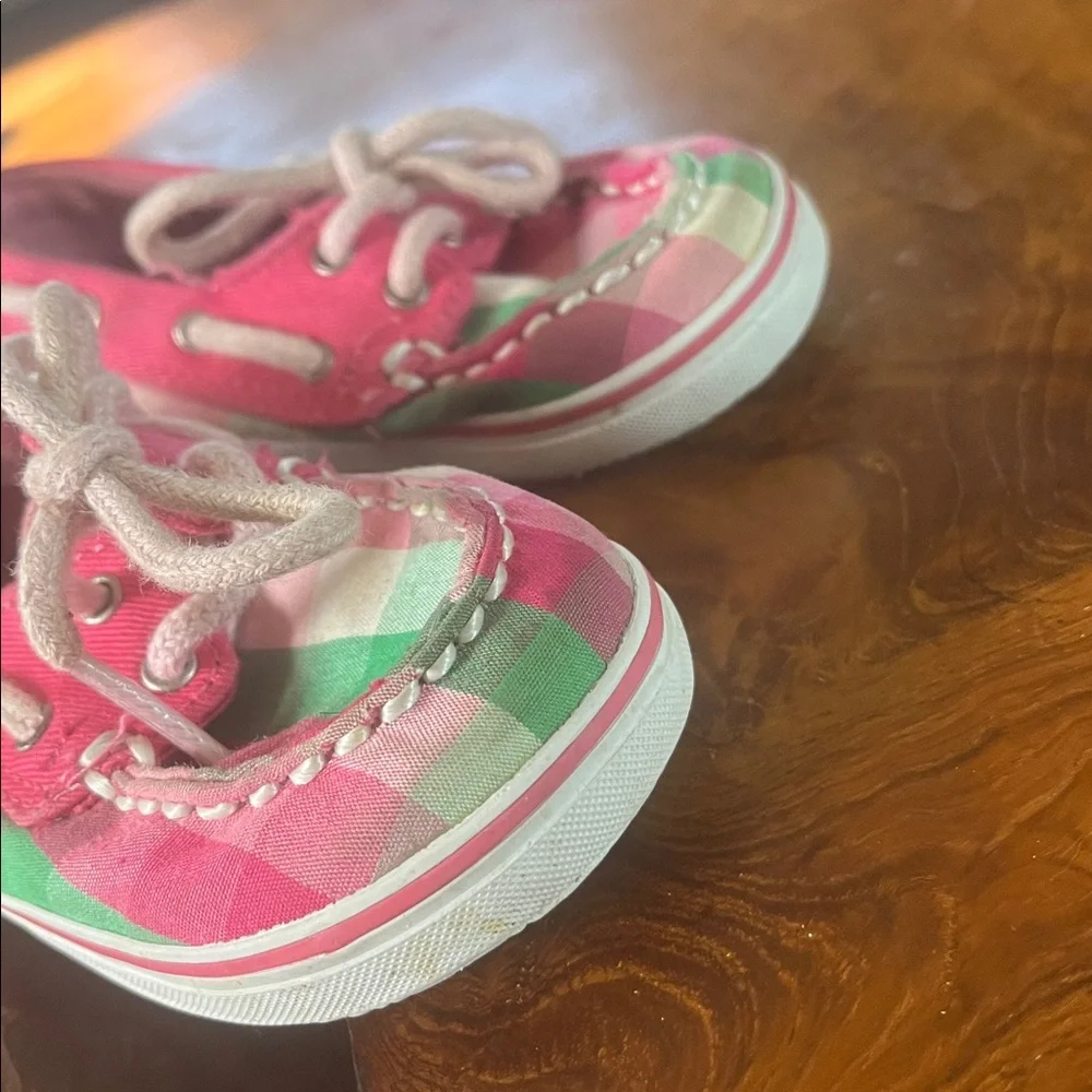 Sperry Bahama Crib Top Siders Pink Green Multi Plaid Size 4M
